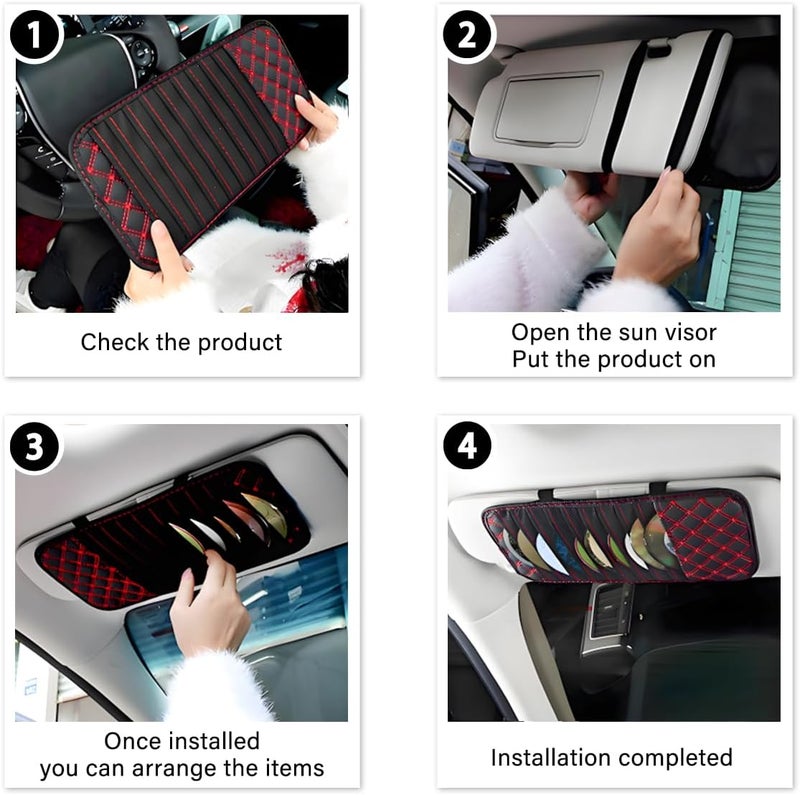 Wevdn 2 PCS Car Visor CD Holder, Large Capacity Vehicle Visor Organizer with 10 DVD Storage Sleeves, CD or DVD Visor Holder Organizer Cases for Car Truck SUV, Car Accessories (Red) - Image 3
